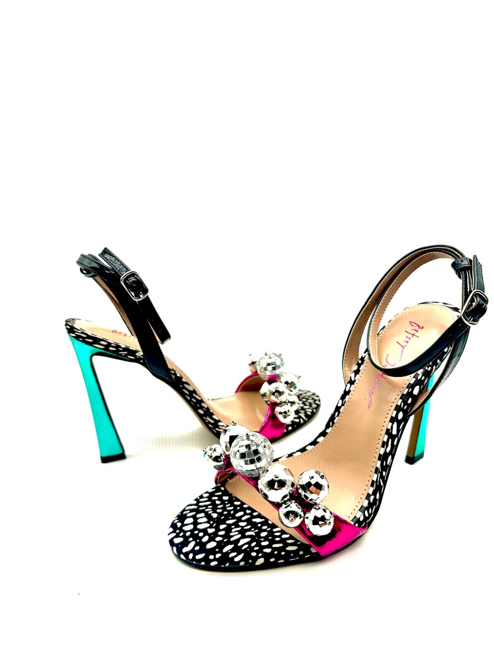 Betsey Johnson ELLYY Teal Multi Disco Ball Heels Never Worn Size 7.5